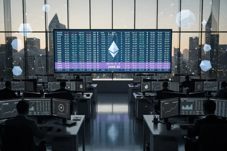 Tableau d'indice boursier illustrant l'inclusion d'une trésorerie Ethereum
