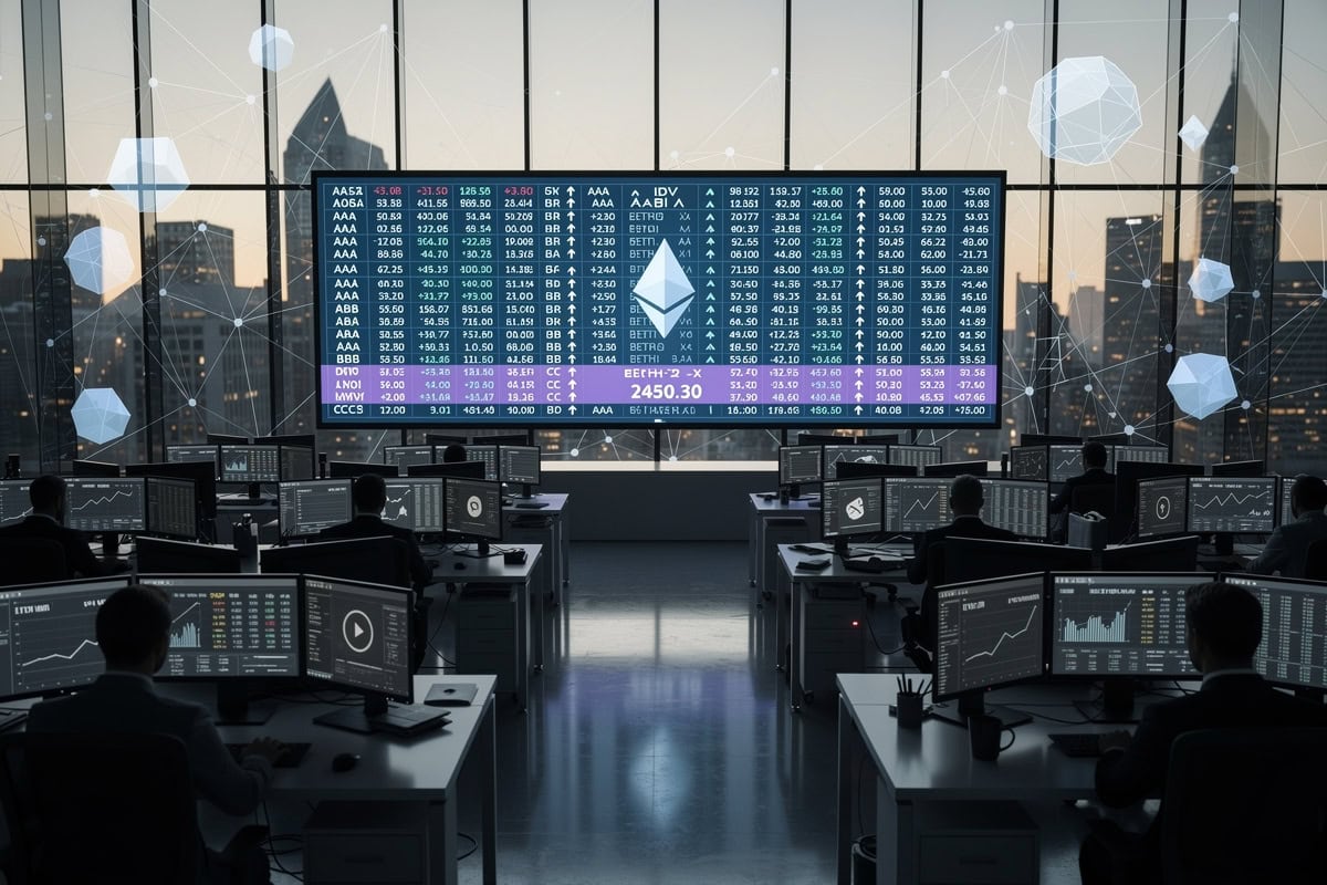 Tableau d'indice boursier illustrant l'inclusion d'une trésorerie Ethereum