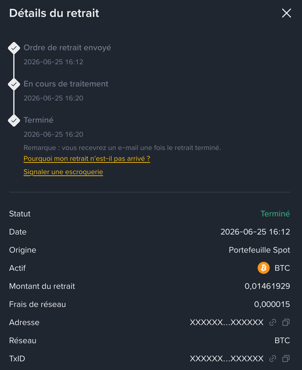 Binance assure un suivi complet des retraits, avec confirmations par email et SMS