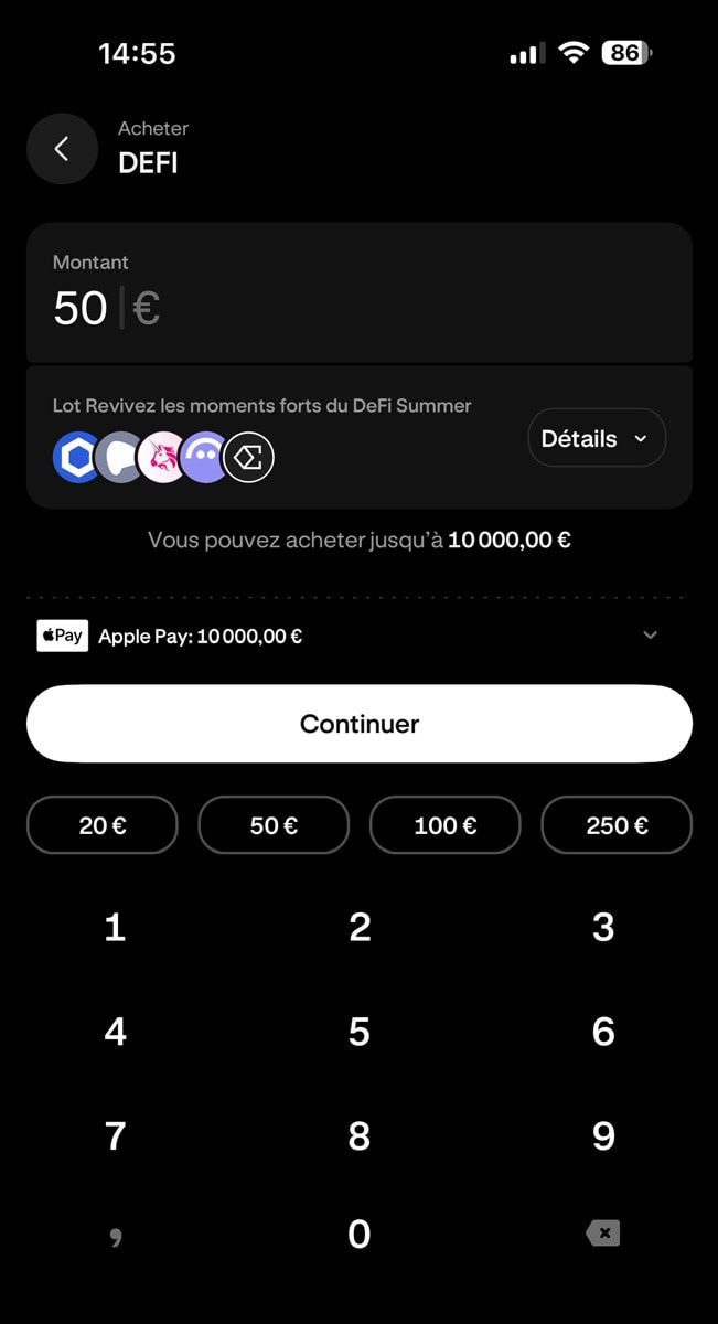 Capture d'écran de l'onglet investissement dca de l'app iOS Kraken
